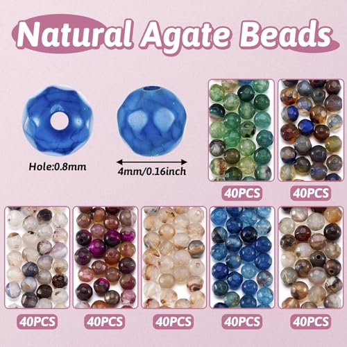 PandaHall 280pcs Natural Agate Beads 4mm Faceted Round Gemstone Loose Beads Spacer for DIY Bracelet Necklace Earring Jewelry Making - Image 3