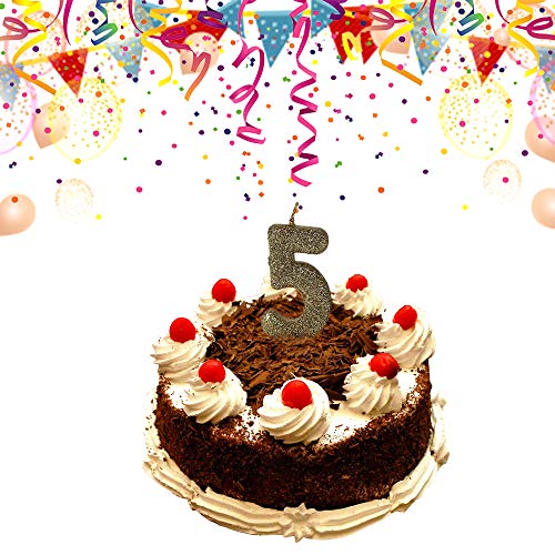 Image of Wanna Party Number 5 Glitter Gold Candle for Birthday Decoration Items /Cake Toppers /Cake Decorations