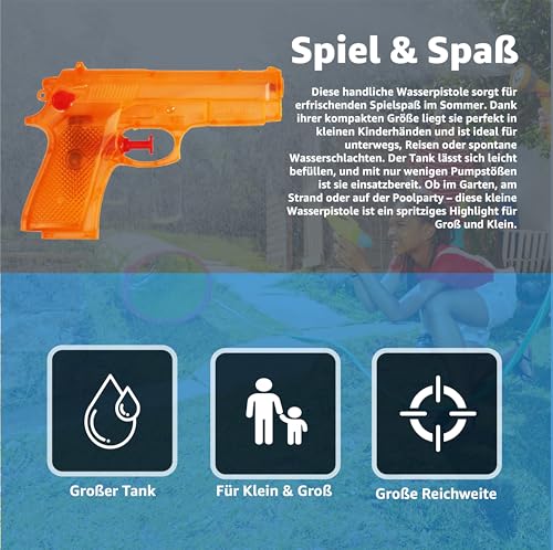 3er Wasserpistolen Set - ca. 12 cm mit großer Reichweite Wasserspritzpistole Spritzpistole klein mini für Kinder