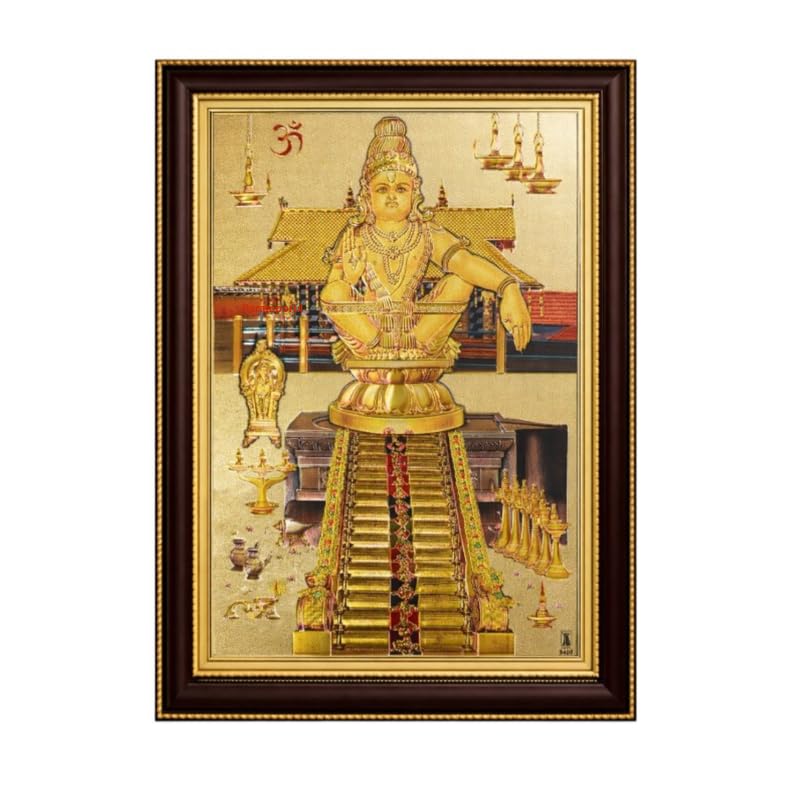 Image of Paramporul Gallery Ayyappa Samy Gold Foil Photo Frame for Pooja Room, Hindu God Wall Decor, Ready to Hang, 10x14 Inch