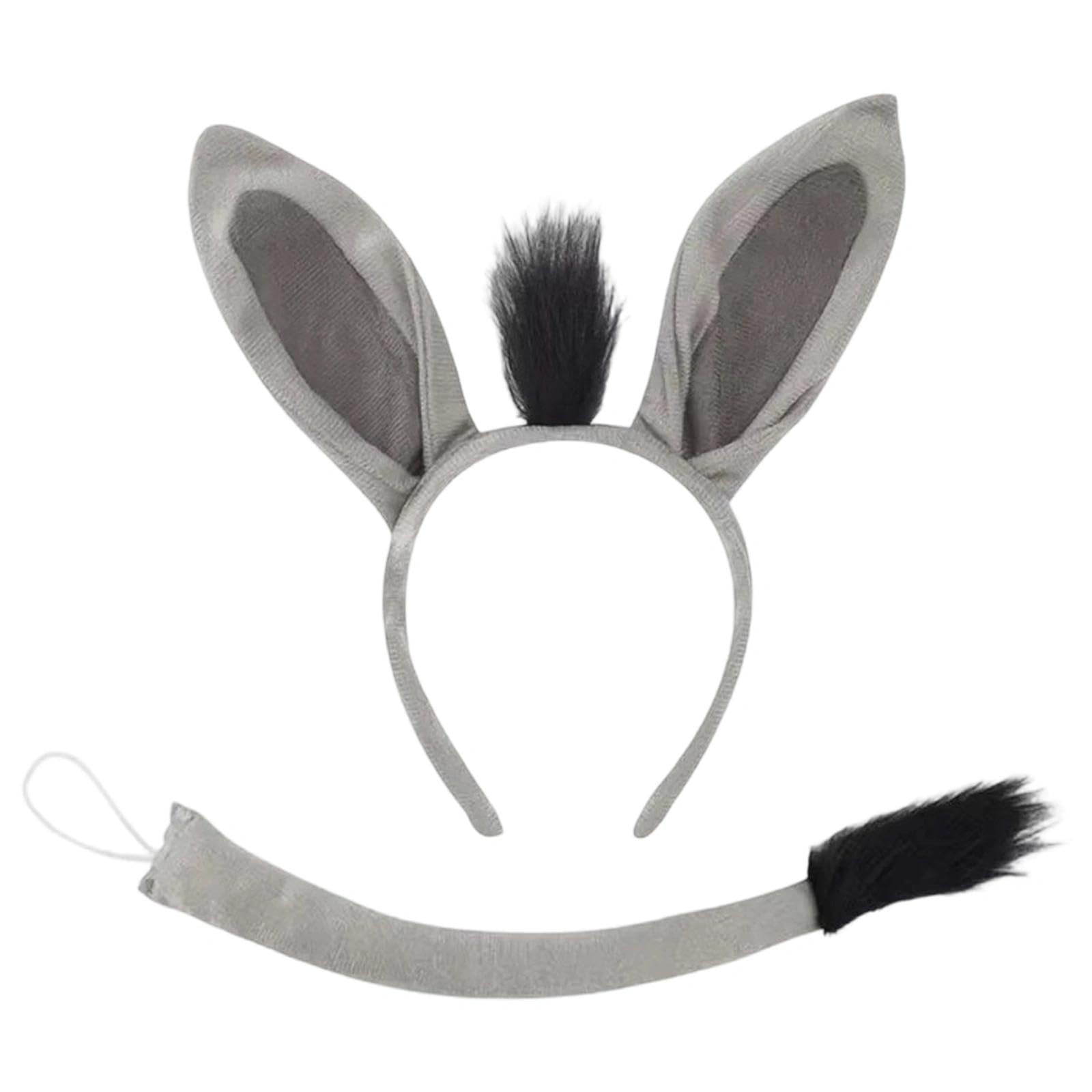 ZXTGBQ 2 Piece Donkey Ear Headband and Tail Costume Set for Fancy Dress Party, World Book Day, Halloween Theme Party, Cosplay, One Size for Adults and Kids, Grey