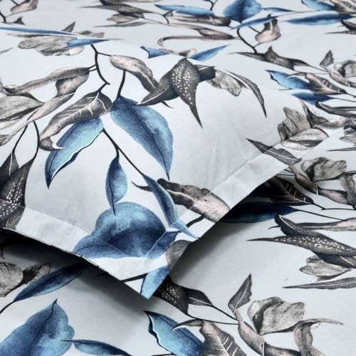 Image of Haus & Kinder Double Bed Bedsheet for Queen Size Bed with 2 Pillow Covers 90 Inch x 100 Inch | Premium Soft & Silky Pure Cotton 144 TC Flat Double Bedsheet | Florence Grove Blue