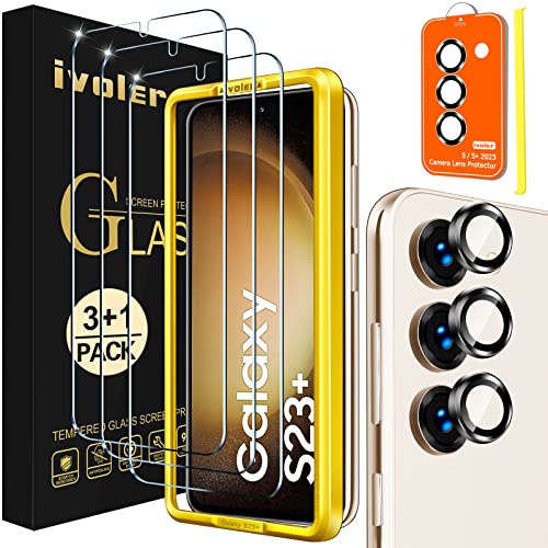 ivoler 3+3 Stück Schutz Glas für Samsung Galaxy S23+ 5G / S23 Plus 5G 3 Stücke Schutzfolie Mit 3 Stück Kamera Panzerfolie und Positionierhilfe 9H Härte HD Klar Anti-Kratz Anti-Bläschen