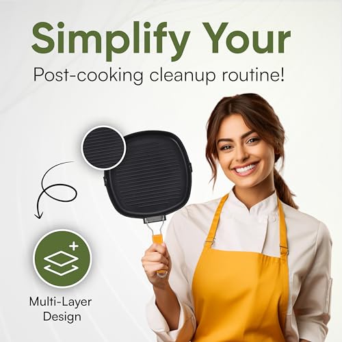 Innovacook Folding Handle Grill Pan 28cm, Long Lasting Pan, Innovative Cookware, Double Layer Coating Pan, Suitable for All Cooking hobs, Black - Image 4