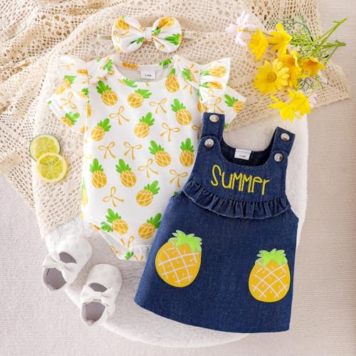 Baby Girl Clothes Newborn Summer Outfits Cute Ruffled Romper Infant Suspender Skirt Set Headband 0-18 Months2