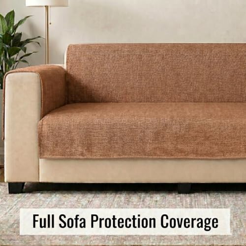 Image of STITCHNEST 'ComfyNest Series' 3 Seater Sofa Cover | Full Coverage with Armrest Pocket | Elegant Jute Fabric, Washable & Durable for Modern Living