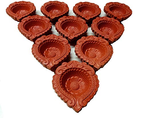 Amroha Crafts 10 Stück Diya Set aus Ton, handgefertigt, für Diwali/Deepawali Geschenk/Dekorationen/natürliche Erdöllampe/traditionelle Diyas für Pooja mit...