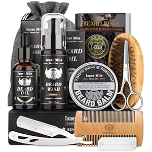Isner Mile Beard Kit for Men, Grooming & Trimming Tool Complete Set with Shampoo Wash, Beard Care Growth Oil, Balm…