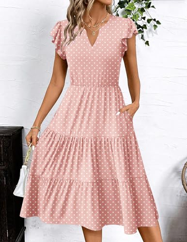 Image of ZEAGOO Womens Summer Casual Dresses Ruffle Sleeve V Neck Midi Dress Flowy Tiered Dress with Pockets Boho Sundresses