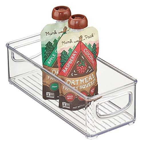Image of mDesign Stackable Plastic Food Storage Bin with Handles for Kitchen Pantry, Cabinet, Refrigerator, Freezer - Organizer for Fruit, Yogurt, Squeeze Pouches - BPA Free, 10" Long - Clear