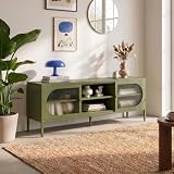 Sicaan Mobile porta TV industriale COME in metallo verde oliva, 160 cm, con 2 ante in vetro scanalato.