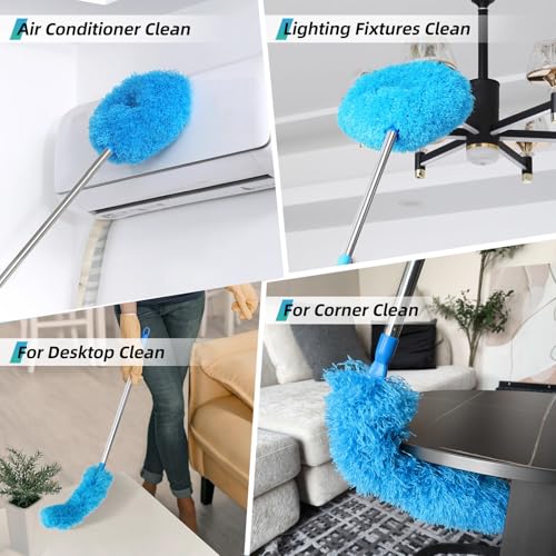 Image of DRQ Ceiling Fan Cleaner, 2 Pack Reusable Microfiber Duster with Extension Rod, 13 to 48 Inch Fan Blade Cleaner, Removable Duster for Cleaning Walls