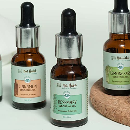 Image of Nat Habit Rosemary Essential Oil, Pure Steam Distilled, For Hair Growth, Acne & Greying Hair, 100% Natural & Therapeutic Grade - 15ml