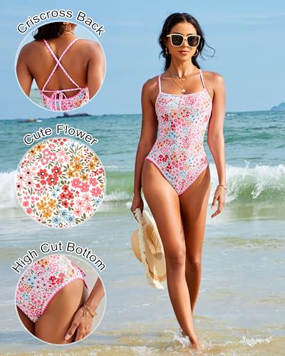 Womens One Piece Swimsuit Tummy Control Modest Bathing Suit Teen Girls Swim Suit Cute Floral Swimwear4