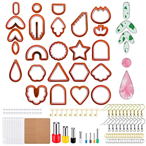 Bozaap 142 Pcs Polymer Clay Cutters Set,Multi Shapes Clay Polymer Cutters with Earring Hooks and Jump Rings,Clay Earring Cutters for DIY Jewelry Earrings