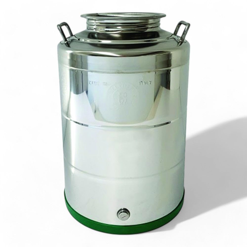 Briconess.com Fusto acciaio inox per olio con maniglie fondo a pentola tappo a vite attacco rubinetto protezione plastica - 30 lt