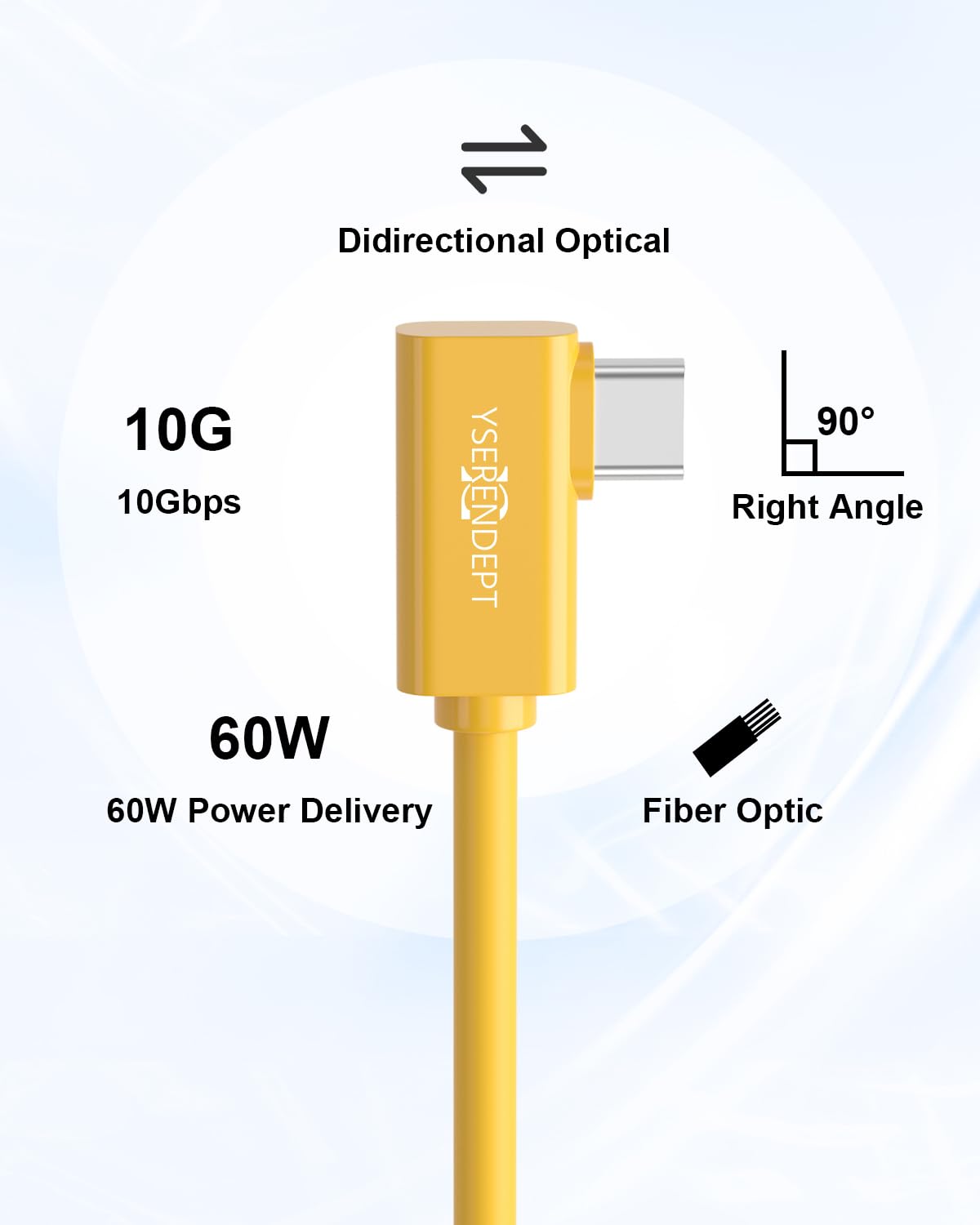 Fiber Optic USB C Tethering Cable 15FT, 10Gbps Right Angle Tether Cable with PD 60W & German SiliconLine Chip, Zero Latency & Zero Data Loss, High-Visibility for VR/Camera/Computer/Sony/Nikon/Canon