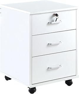 CLIPOP Rollcontainer Abschließbare mit 3 Schubladen,Mobiler Aktenschrank Büroschrank mit Rollen,Unter Schreibtisch Schrank für A4 Papier und Aktenordner,Weiß