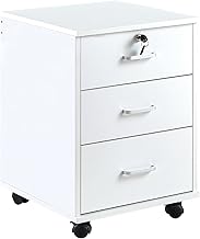 CLIPOP Rollcontainer Abschließbare mit 3 Schubladen,Mobiler Aktenschrank Büroschrank mit Rollen,Unter Schreibtisch Schrank für A4 Papier und Aktenordner,Weiß