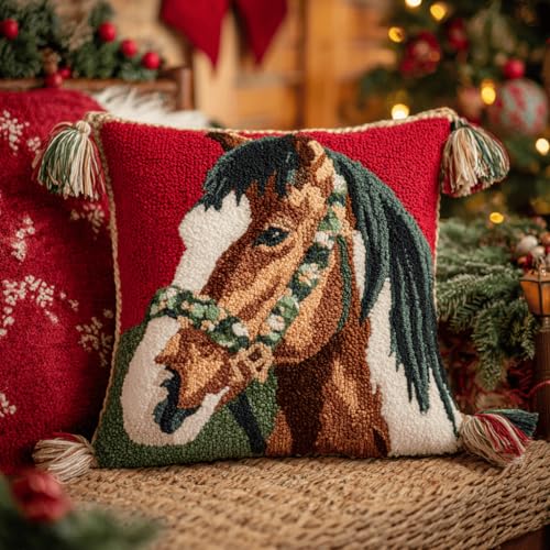 ANSIWEIGO Juego de cojines de nudos, 43 x 43 cm, juego de anudados para niños y adultos con diseño de Navidad, alfombra de nudos hecha a mano con efecto 3D, como regalo de Navidad 3