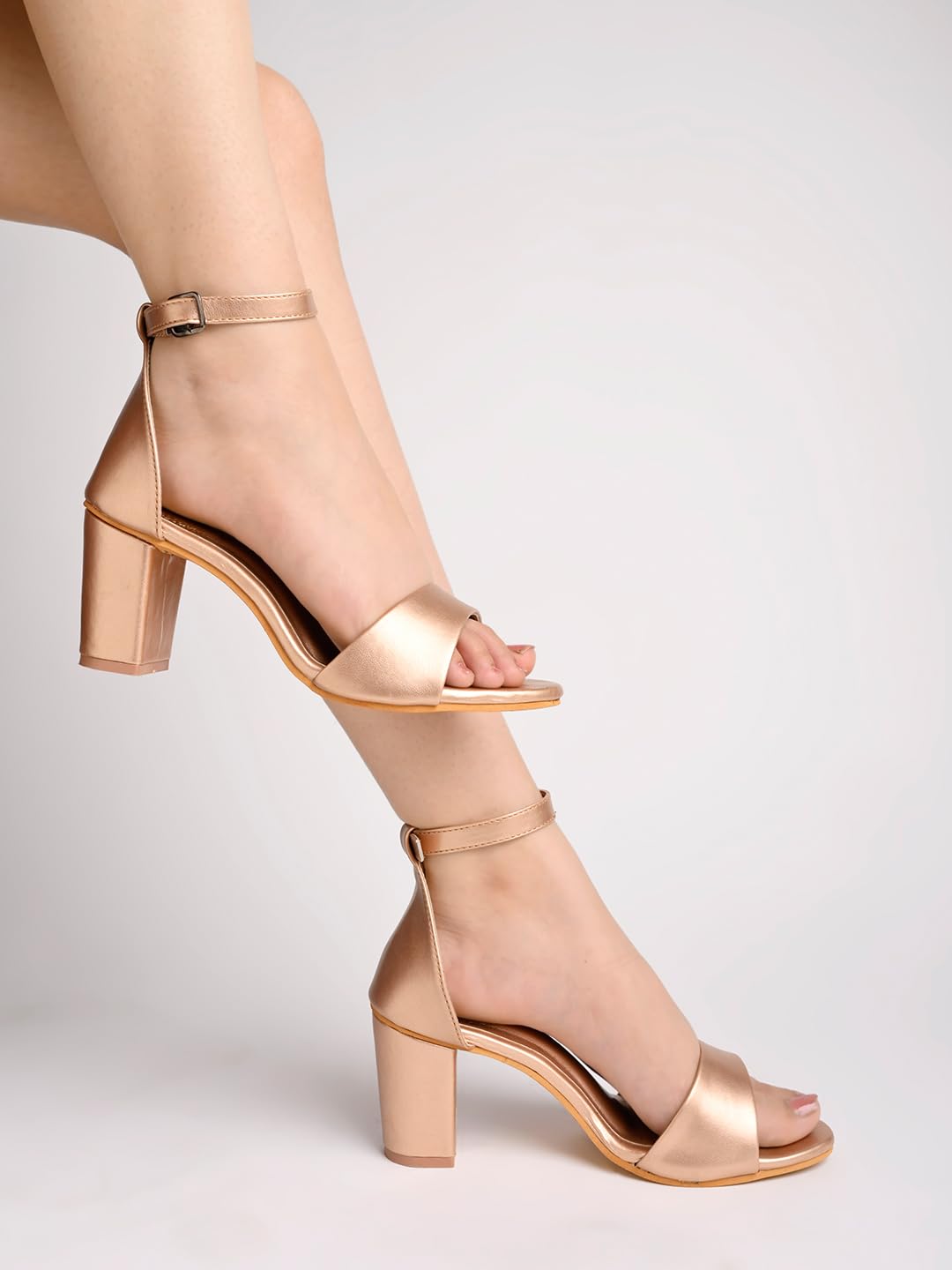Shoetopia Sandali eleganti con tacco a blocco cinturino alla caviglia per donne e ragazze