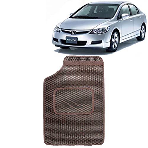 Image of Kingsway Dotted Design Car Floor Foot Mats Universal Fit for Honda Civic, Model Year : 2006-2015, Water and Dustproof, Color Brown, Set of 5 Pieces