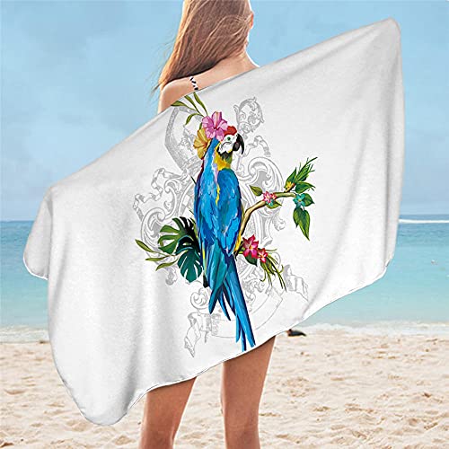 Grande Serviette De Voyage, Serviette de bain d'été d'oiseau Compatible with . de bain Fleurs colorées Serviette de plage Perroquet Serviette de douche Compatible with animaux Compatible with adultes Cover