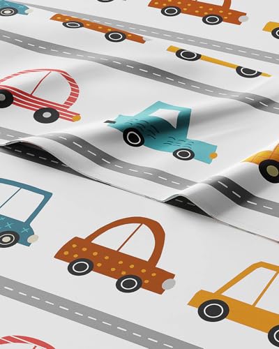 Image of Kids Twin Size Cute Cars Bed Sheets - 3 Piece Kids Cute Cars Sheet Set
