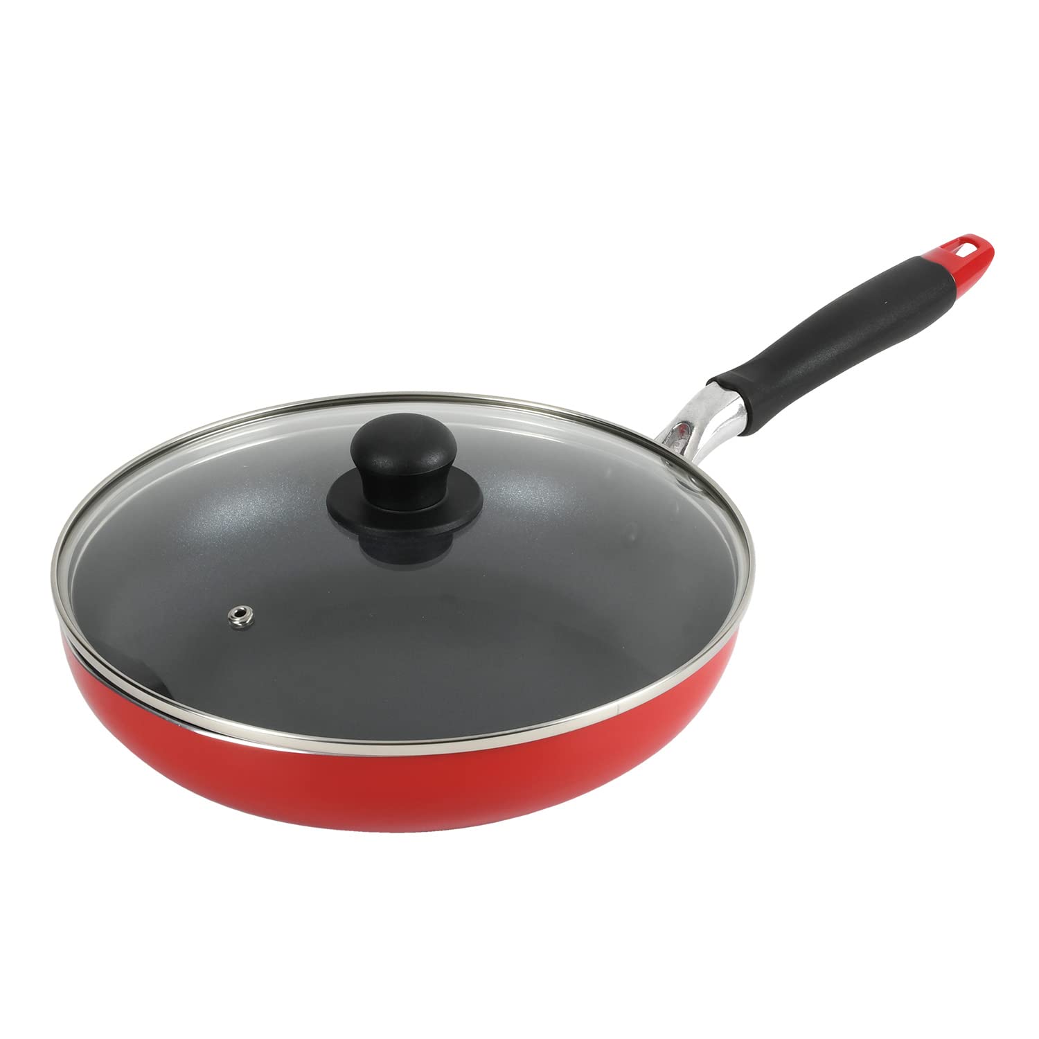 BestcoIH ND-9457 Modena Frying Pan with Glass Lid, 10.2 inches (26 cm), Red