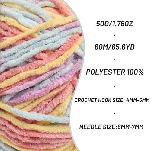 Image of 2 Packs Plush Chenille Chunky Crochet Yarn - Baby Yarn for Crocheting Soft - Velvet Yarns Knitting for Blankets Crafts - Fluffy Amigurumi Yarns 100g /131yds (2 Macaron)
