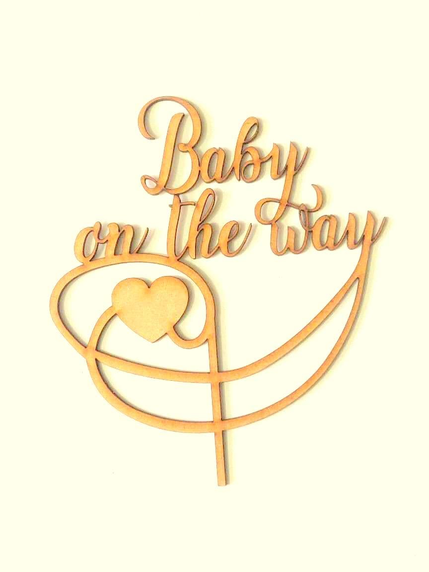 CustomWish MDF Baby on The Way Cake Topper (Brown)