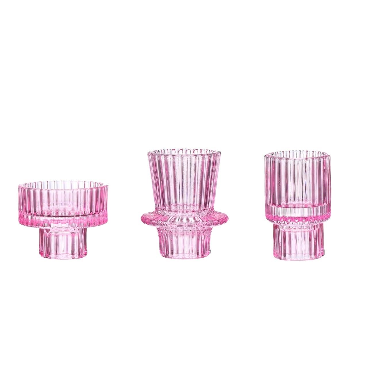 Portavelas Juego de candelabros Cristal for Velas pequeñas o cónicas, Ideales como Centro Mesa for Bodas, Fiestas y cenas(Pink)