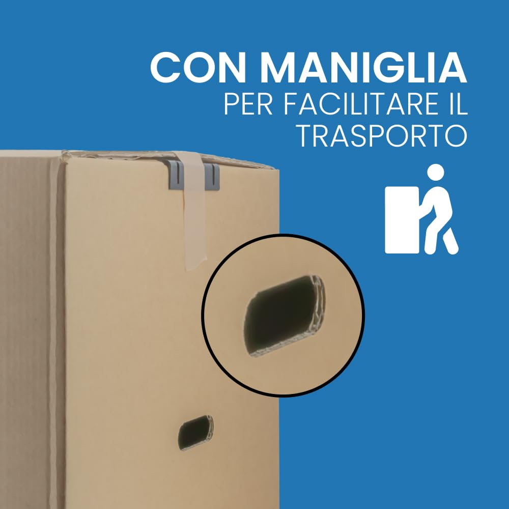 IMBALLAGGI 2000 Scatole Cartone Porta Abiti con Barra Appendiabiti 50x50 cm h 110 cm Scatoloni Doppia Onda per Trasloco Armadio 2 pezzi + Nastro Adesivo