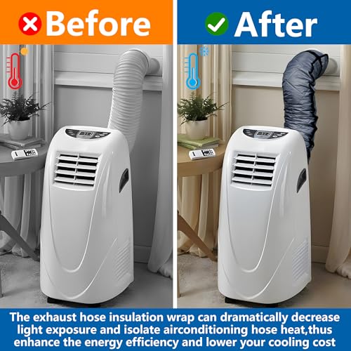 Image of Tlswshsy Quilting Air Conditioner Hose Cover, AC Insulated Hose Cover Wrap with 4 Adjustable Buckle Straps, Portable Air Conditioner Hoses Sleeve for 5''-5.9 inch Diameter Exhaust Duct Vent (Grey)
