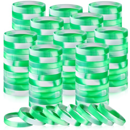 Image of Liliful 100 Pcs Silicone Rubber Wristbands Rubber Wristband Bracelet Bands for Silicone Wristbands for Women Men(Green and White)