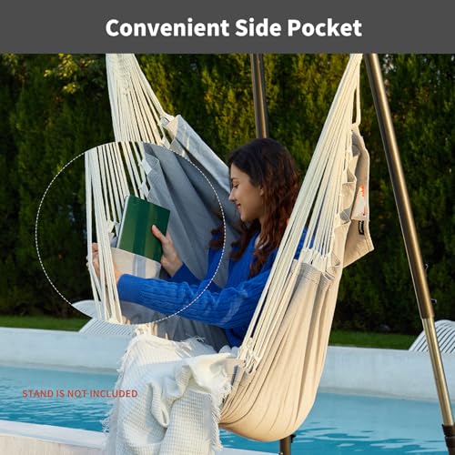 Image of CHULIM Hanging Hammock Chair Swing MAX 500 lbs Outdoor Hanging Chair with Footrest Indoor Swing Chair with Portable Steel Spreader Bar and Hardware Kit for Bedroom Living Room Patio Porch - Grey