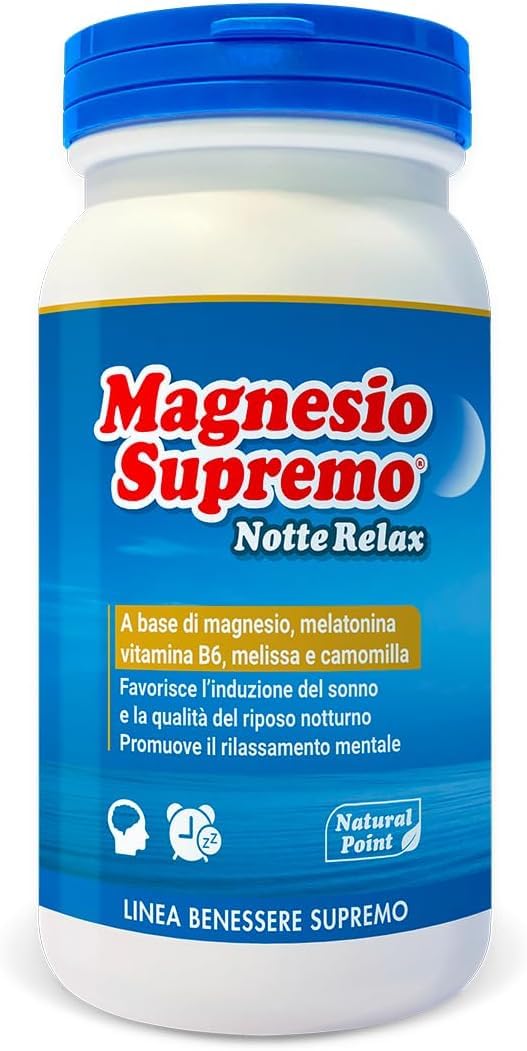 Natural Point Magnesio Supremo - Integratore Magnesio Solubile in Polvere - Contro Stanchezza e Affaticamento - Vegan, Senza Glutine (Conf 150g Notte)
