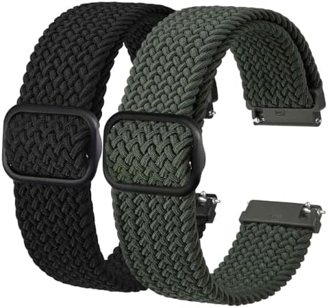 BISONSTRAP 2 Pack Braided Nylon Watch Bands, Upgrade Adjustable Buckle, Stretchy Loop Straps for Men and Women, Band Width 16mm 18mm 19mm 20mm 22mm 24mm