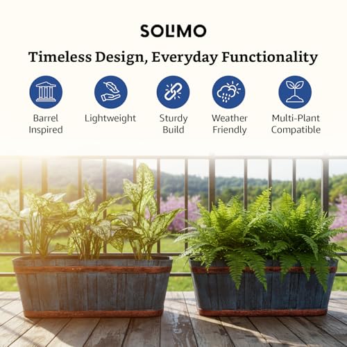 Image of Amazon Brand- Solimo Indoor and Outdoor Rectangular 21 Inch Barrel Flower Planter Pot Best for Terrace /Balcony /Home /Office Decor - Set of 2