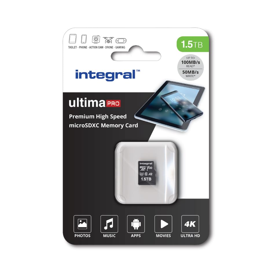 Integral 1.5TB microSD Card Premium High Speed 4K Video Memory Card - up to 100MB/s Read and 50MB/s Write UHS-I U3 Class 10 A2 App Performance - for smartphones tablets drones game consoles
