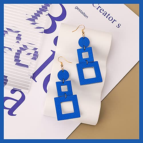 Gelvtic Genuine Leather Earrings For Women Hook Stud Handmade Color Geometric Big Drop Dangle Earring Asymmetrical Lightweight Jewelry Gift For Girl Christmas Valentines Holiday Party Decorations (Ea38-Blue) #TOP1