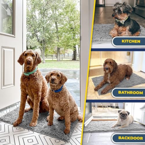 Image of Muddy Mat | Super Water Absorbent Door Mat Indoor, Microfiber Quick Dry Chenille Entryway Rug, Slip Resistant Front Door Mat, Indoor Mats for Entryway, Machine Washable Pet Rug, Light Grey 3ft x 5ft