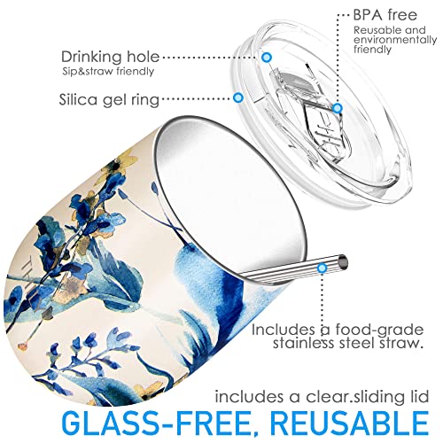 Thily Stainless Steel Insulated Wine Tumbler Stemless Wine Glass With Sliding Lid And Straw, Keep Coffee Or Cocktails Cold, Cute Gifts For Women, 2 Pack(Iridaceae+Orchid) #TOP2
