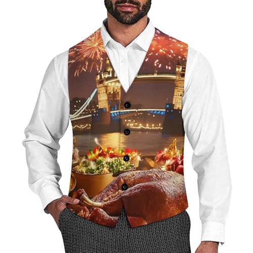 Thanks Giving In Tower Bridge Londo Trendy Vest Suit for Men V Neck Formal Dress Waistcoat Vests Business Slim Fit