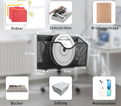 EKNITEY Magnetischer Aktenhalter - Aktenordner ohne Bohren, magnetisch Zeitschriftenständer zum Aufhängen für Büro und Zuhause,3 Stück