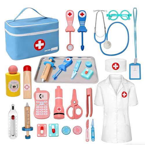 Juegos de médicos | Teneytoyz Maletin Medicos Juguete, Juguetes Niños 3 Años, Doctora Juguete Con Real Estetoscopio, Termómetro, Maletín De Médico Portátil, Juguetes De Madera Adecuado Juego De Roles Juguetes Niñas Niños