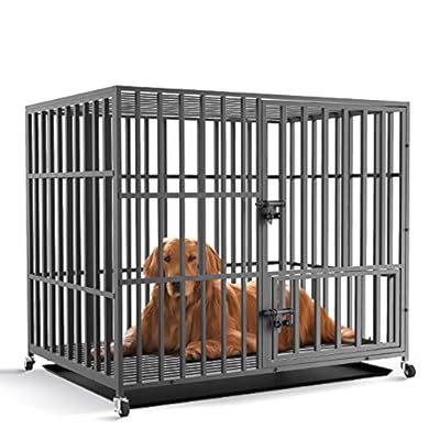 BingoPaw Heavy Duty Dog Crate by Tear Resistant Square Tube, 46inch Indestructible Higher Metal Dog Playpen Military Pet Cage with 2 Prevent Escape Lock