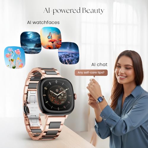 Image of Titan AiRA 1.70 inch AMOLED Metal Case Square Display Smart Watch with Silicone Strap Stress Monitoring, 1000 Nits, Functional Crown, AI Enabled, IP68 Water Resistant Upto 7 Days Battery Life- Pink