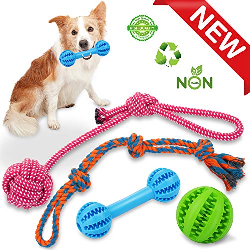 Wimypet 4 Piezas Juguetes de Cuerda para Perros, Juguetes Perro, Cuerda para Masticar Pelota para Limpiar los Dientes Regalos para Perrito Pequeños Medianos Dog Ball Toys para Mascotas No Tóxica