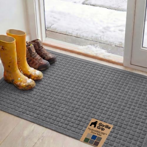 Image of GORILLA GRIP Ultra Absorbent Front Door Mat Outside Entrance, 47x35, Traps Dirt and Moisture, HydroABSORB Indoor Outdoor Doormat Holds Up to 6 Cups Water, Stain and Fade Resistant Welcome Mat, Grey